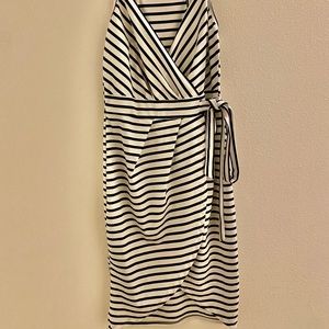 Black and Navy Striped Wrap Dress